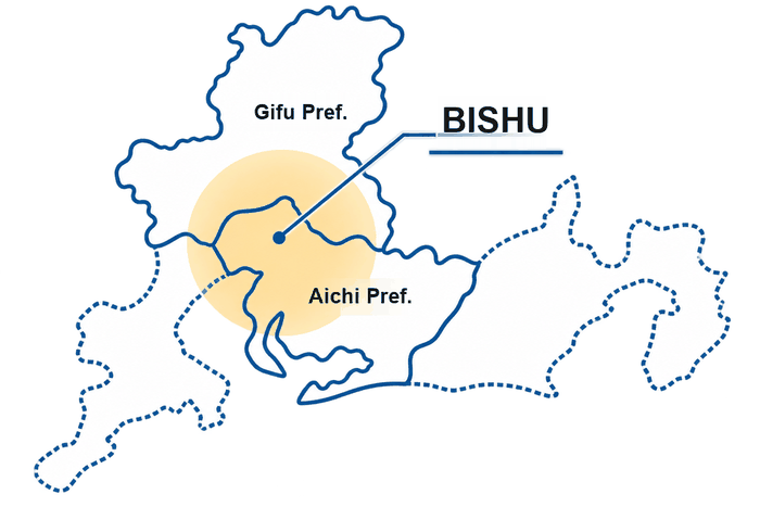 Map of the Bishu region across Aichi and Gifu Prefectures